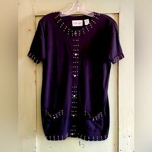 Carolyn Taylor Black Embellished Fitted Short Sleeve Tunic blouse